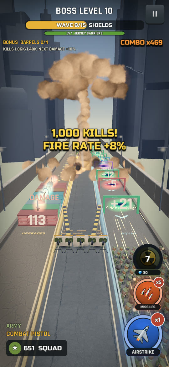 A mushroom cloud rises over the street after a nuke